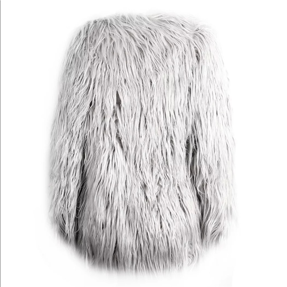 gray faux long faux Mongolian gypsy fur jacket cardigan coat festival rave club - Picture 1 of 2